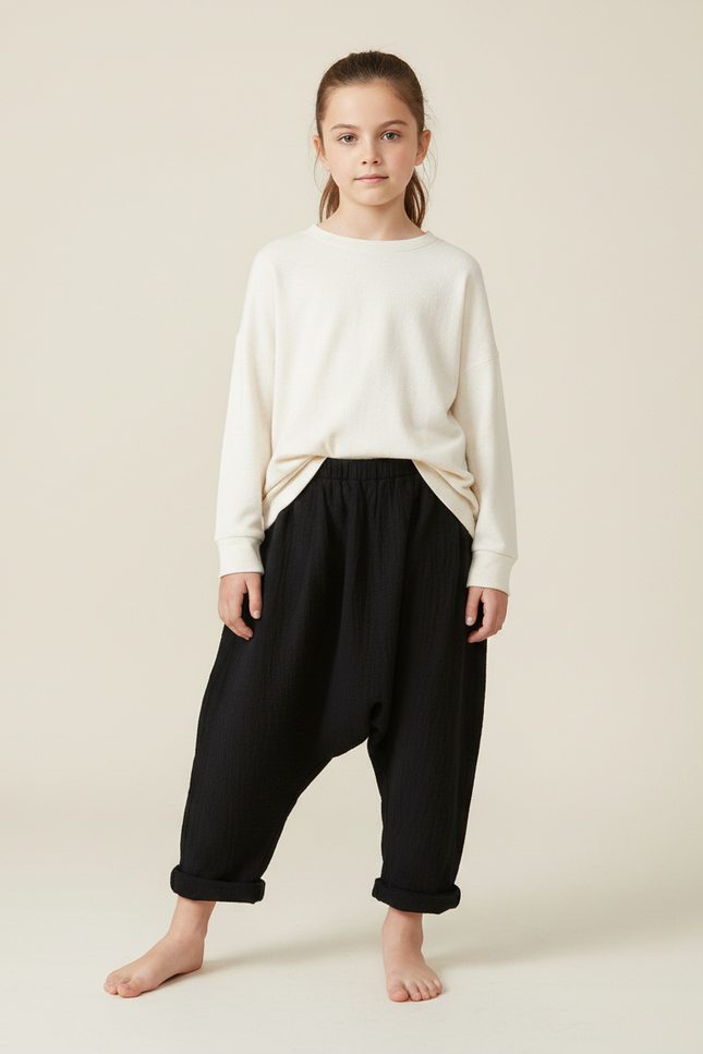 Pantalon Japonais Noir Ample Coton Enfant Décontracté