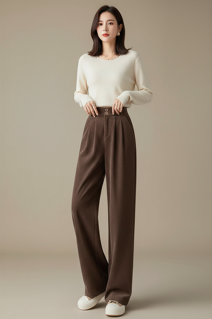 Pantalon Japonais Marron Velours Ample Plissé Élégant - Cordé