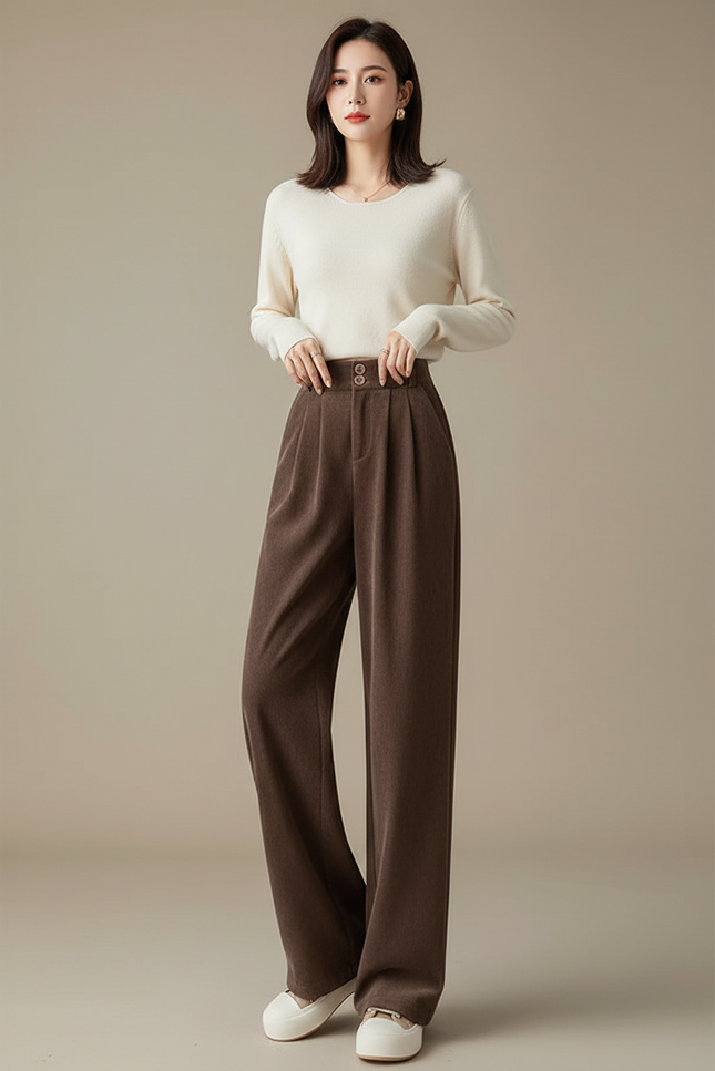 Pantalon Japonais Marron Velours Ample Plissé Élégant - Cordé