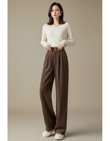 Pantalon Japonais Marron Velours Ample Plissé Élégant - Cordé