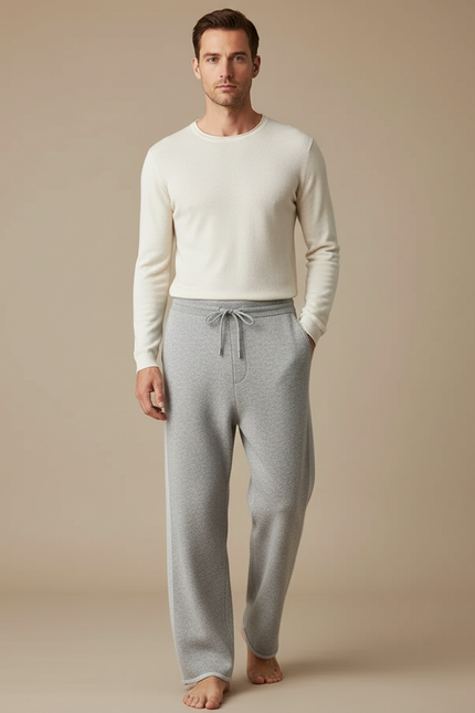 Pantalon Japonais Gris Laine Tricoté Ample Décontracté Homme