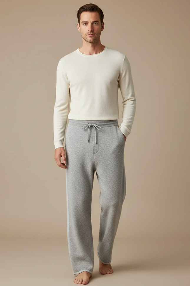 Pantalon Japonais Gris Laine Tricoté Ample Décontracté Homme