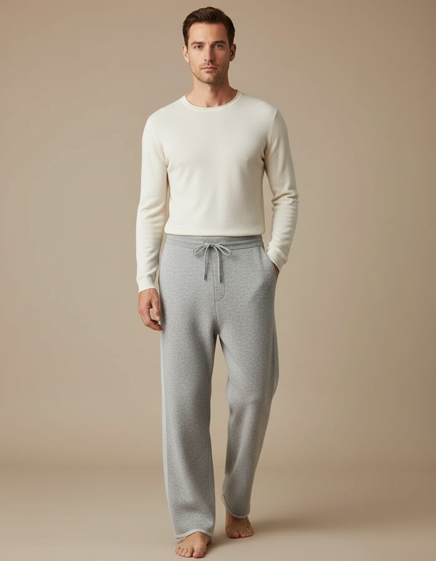 Pantalon Japonais Gris Laine Tricoté Ample Décontracté Homme