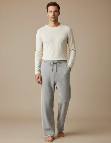 Pantalon Japonais Gris Laine Tricoté Ample Décontracté Homme