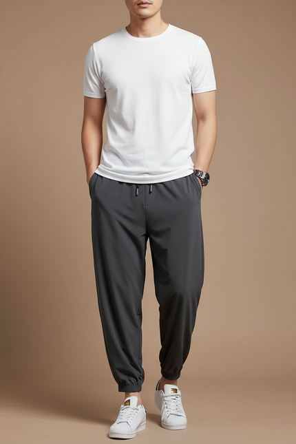 Pantalon Japonais Gris Fluide Décontracté Sport Homme - Polyester