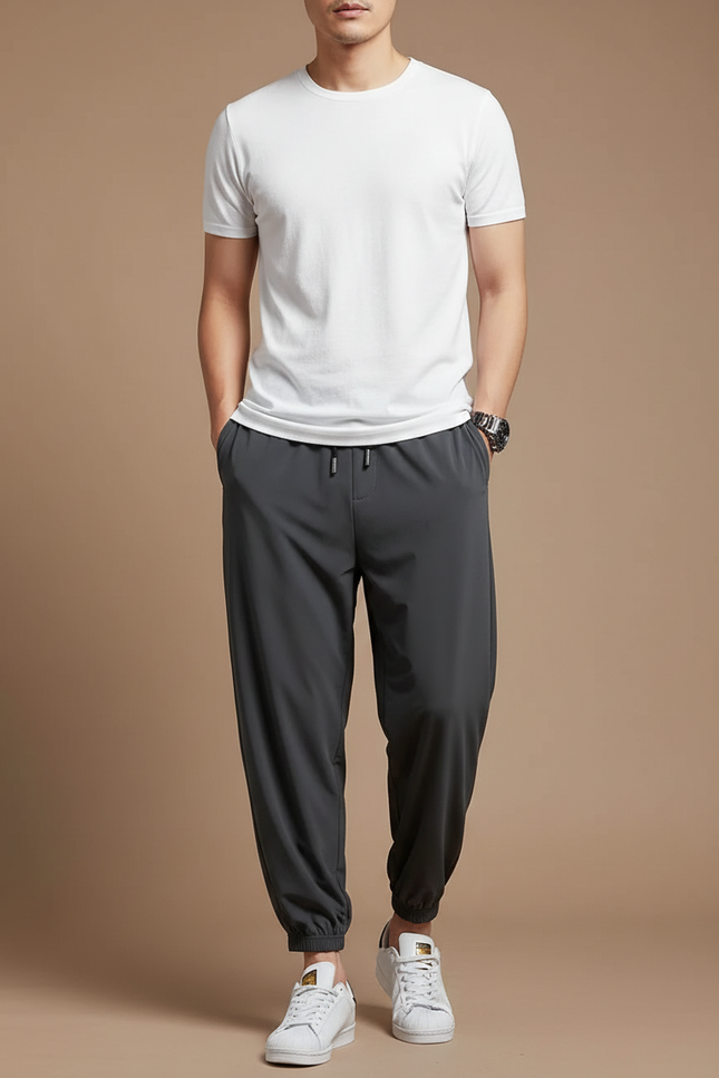 Pantalon Japonais Gris Fluide Décontracté Sport Homme - Polyester