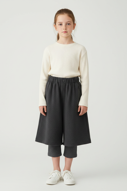 Pantalon Japonais Gris Foncé Ample Molletonné Enfant