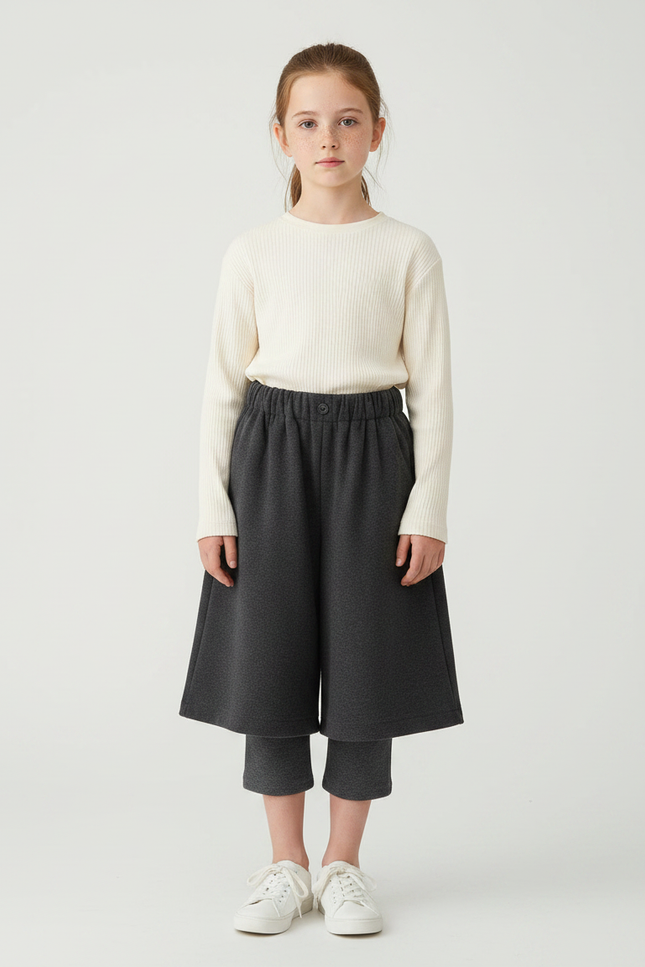 Pantalon Japonais Gris Foncé Ample Molletonné Enfant