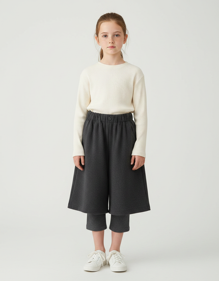 Pantalon Japonais Gris Foncé Ample Molletonné Enfant