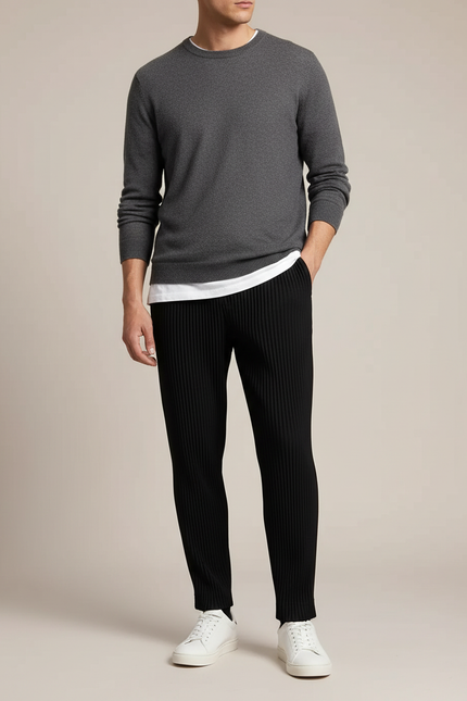Pantalon Japonais Plissé Noir Ample Décontracté Homme - Maille
