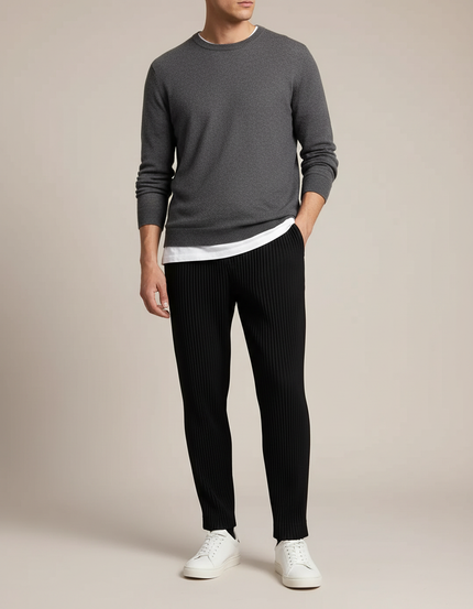 Pantalon Japonais Plissé Noir Ample Décontracté Homme - Maille