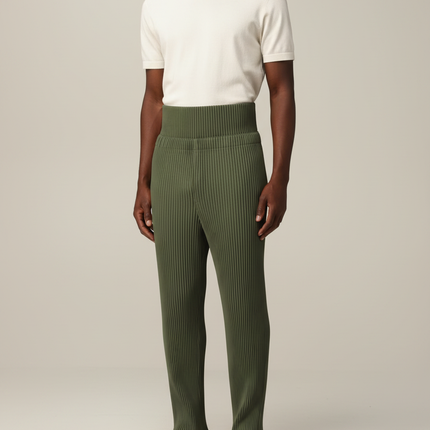 Pantalon Japonais Plissé Vert Droit Élégant Homme - Polyester