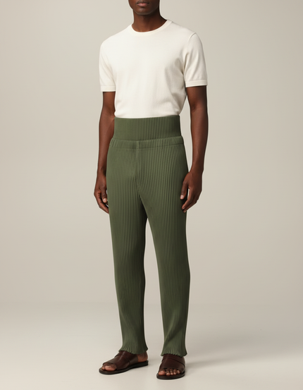 Pantalon Japonais Plissé Vert Droit Élégant Homme - Polyester