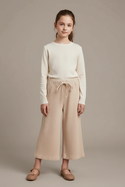 Pantalon Japonais Beige Côtelé Ample Élastique Enfant - Maille