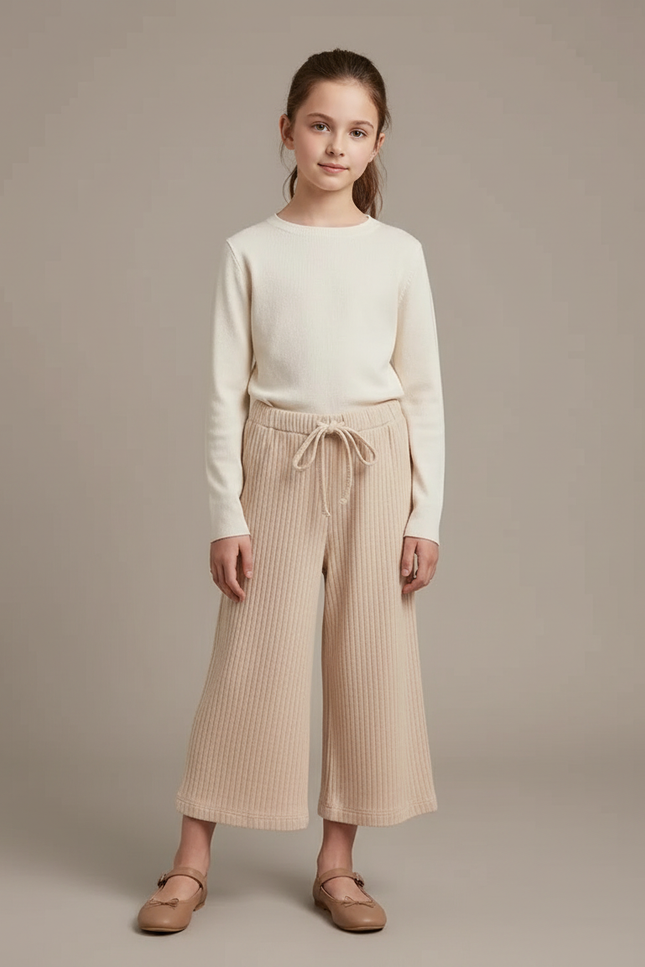 Pantalon Japonais Beige Côtelé Ample Élastique Enfant - Maille