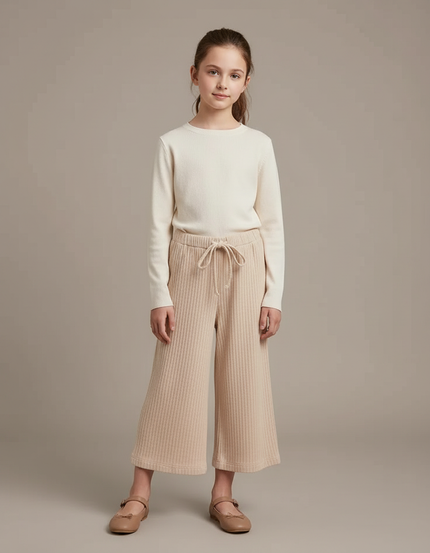 Pantalon Japonais Beige Côtelé Ample Élastique Enfant - Maille