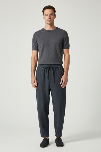 Pantalon Japonais Gris Anthracite Ample Coton Lin Homme