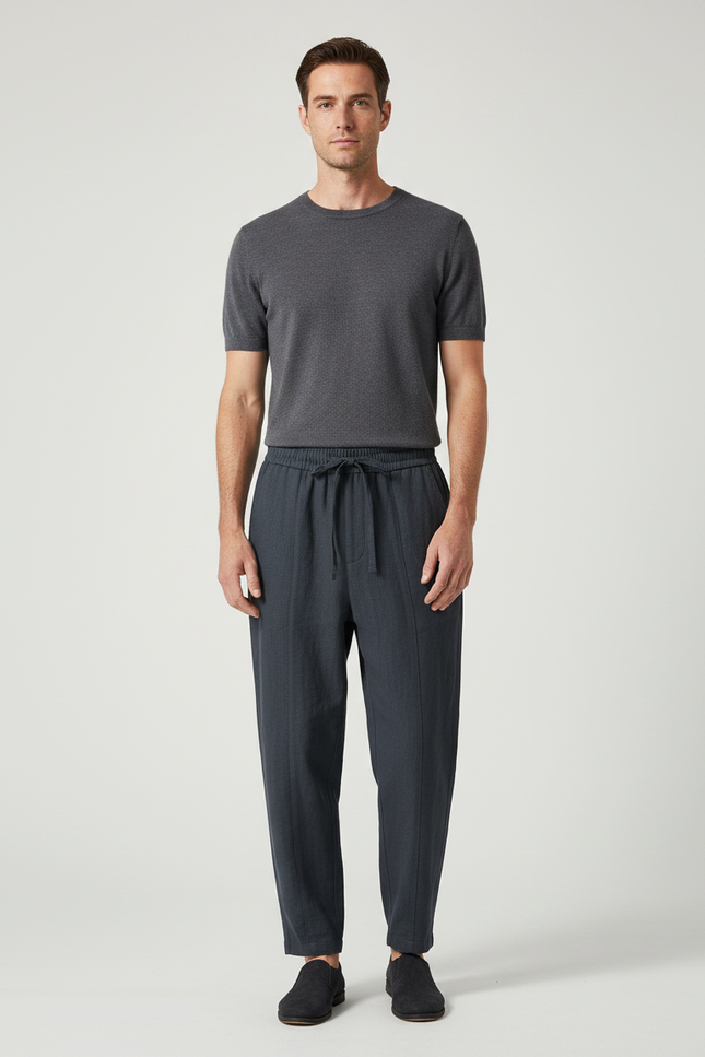 Pantalon Japonais Gris Anthracite Ample Coton Lin Homme