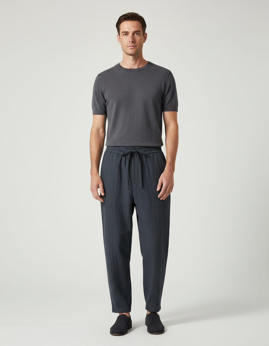 Pantalon Japonais Gris Anthracite Ample Coton Lin Homme