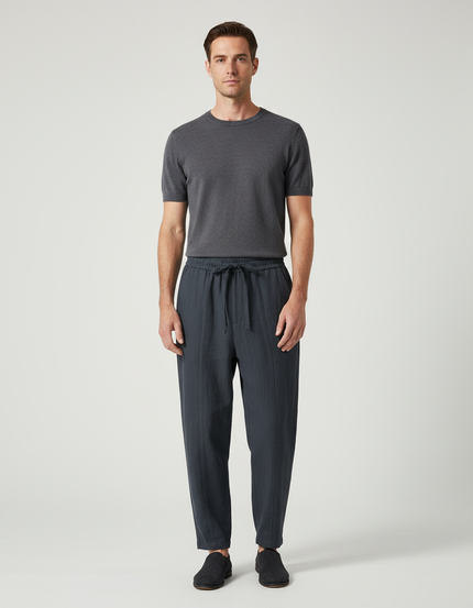 Pantalon Japonais Gris Anthracite Ample Coton Lin Homme