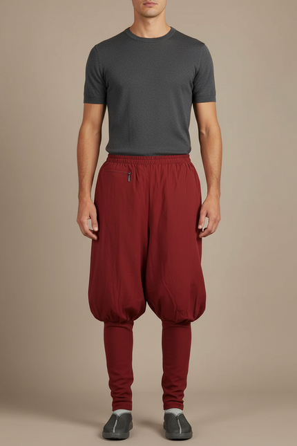 Pantalon Japonais Sarouel Rouge Coton Bouffant Harem - Bordeaux