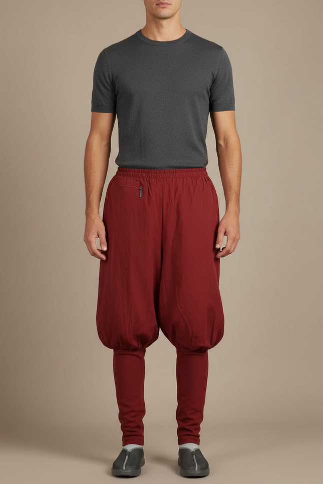 Pantalon Japonais Sarouel Rouge Coton Bouffant Harem - Bordeaux
