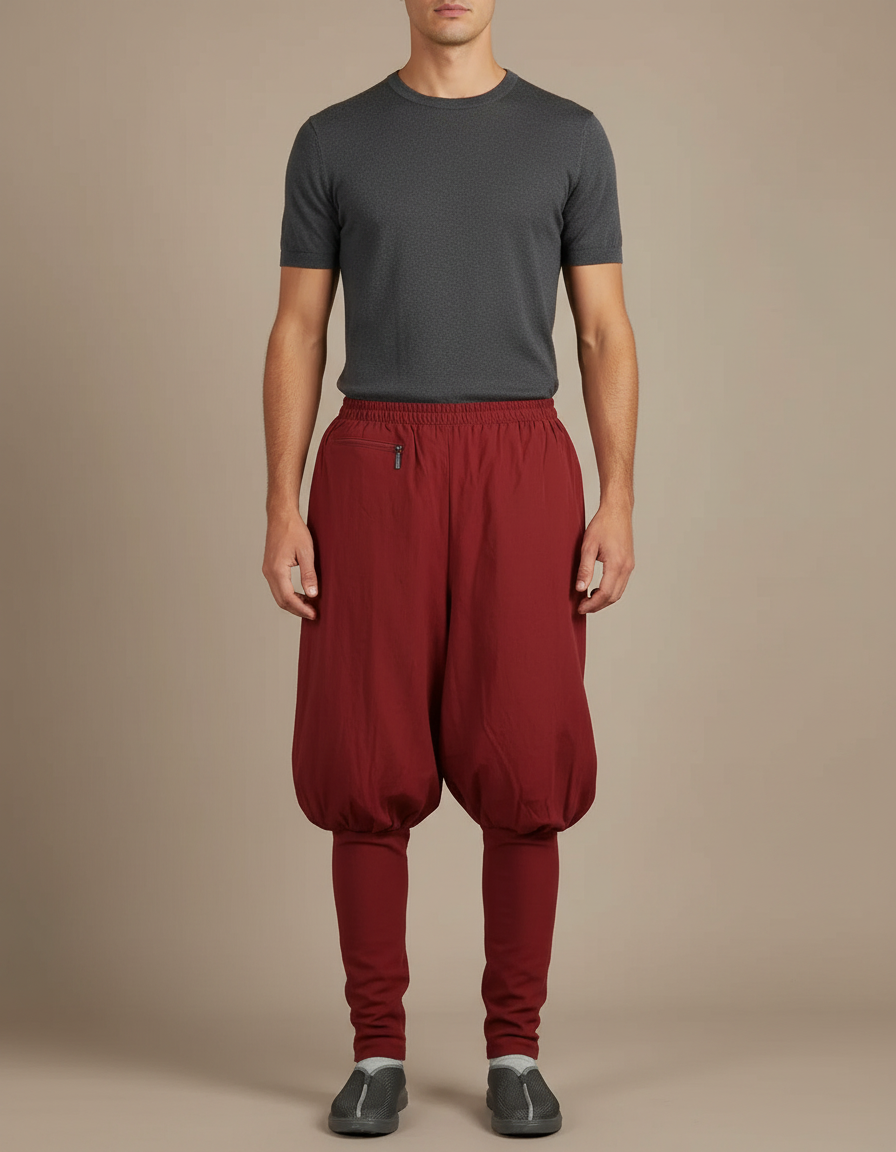 Pantalon Japonais Sarouel Rouge Coton Bouffant Harem - Bordeaux
