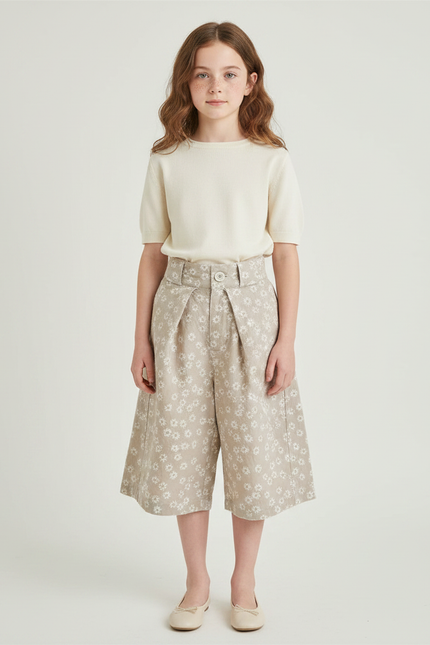 Pantalon Japonais Beige Fleuri Ample Coton Enfant