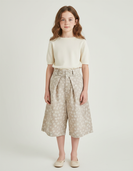 Pantalon Japonais Beige Fleuri Ample Coton Enfant