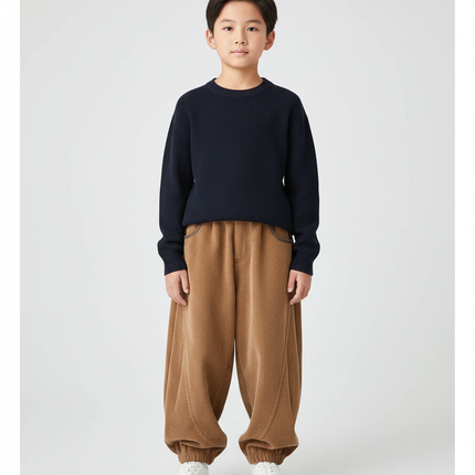 Pantalon Japonais Côtelé Marron Ample Garçon Décontracté - Camel Cordé