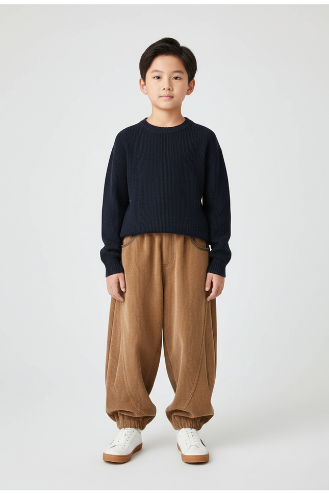 Pantalon Japonais Côtelé Marron Ample Garçon Décontracté - Camel Cordé