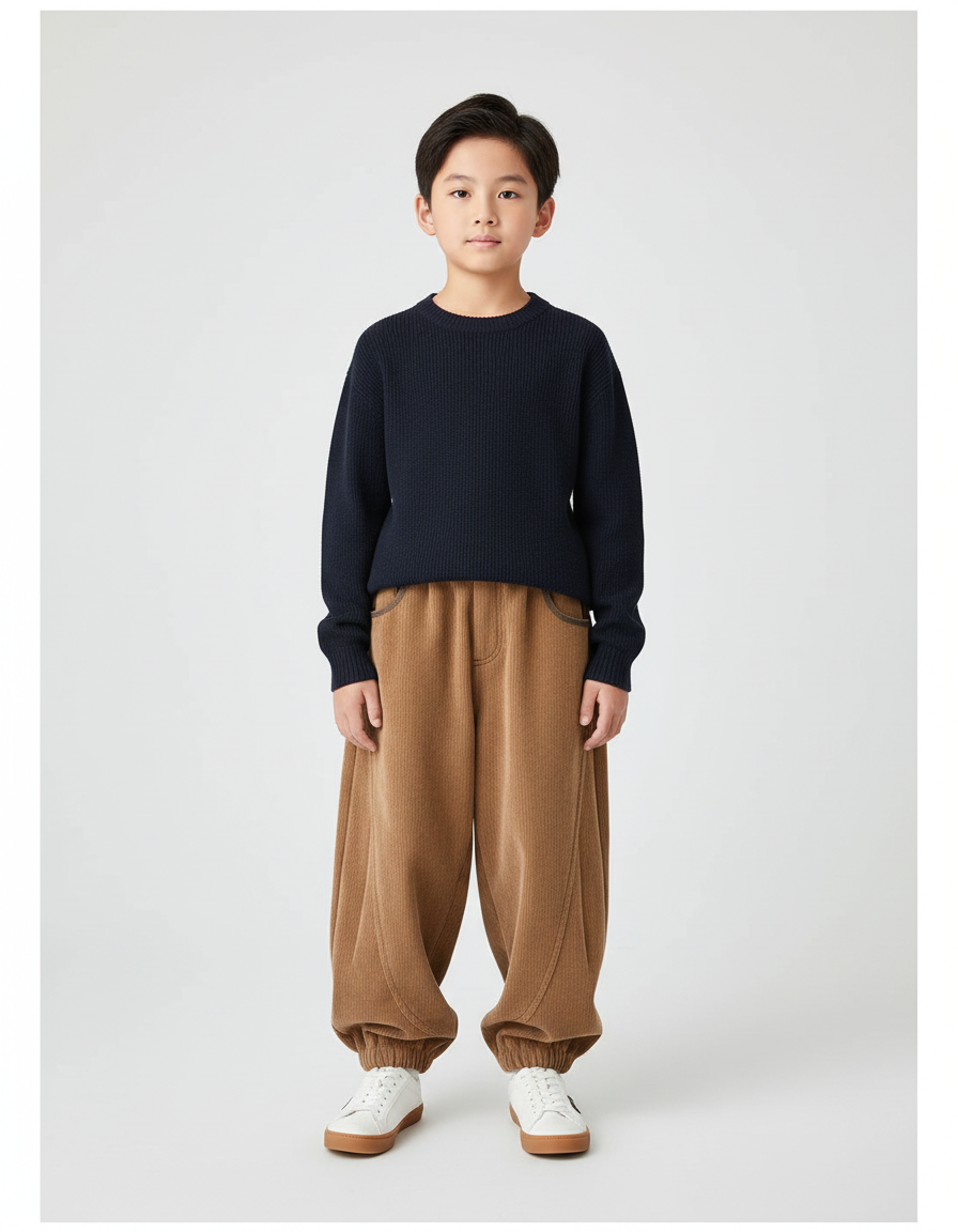 Pantalon Japonais Côtelé Marron Ample Garçon Décontracté - Camel Cordé