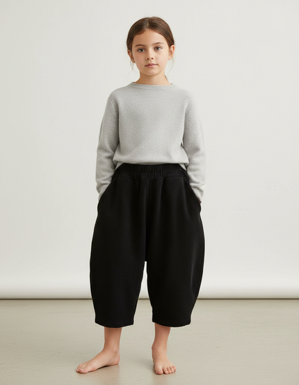Pantalon Japonais Noir Côtelé Ample Décontracté Enfant - Cordé