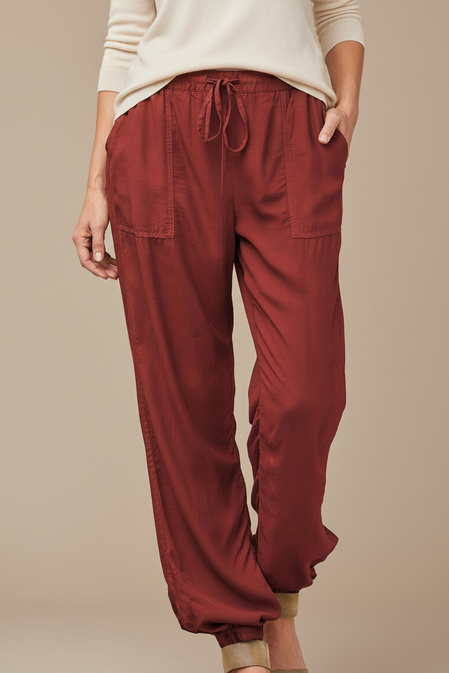 Pantalon Japonais Marron Fluide Ample Décontracté Femme - Bordeaux Viscose