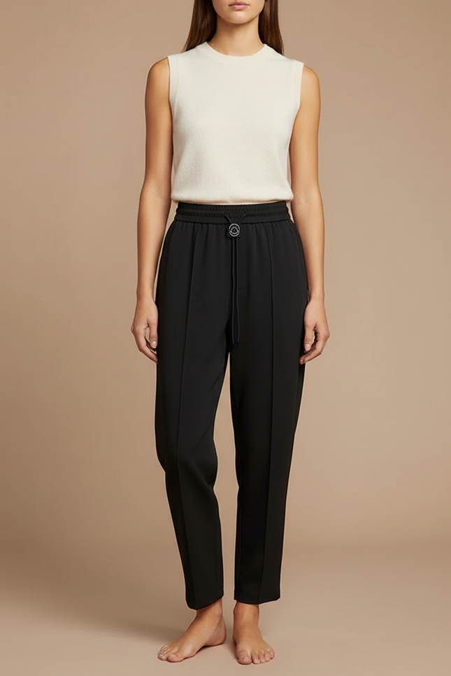 Pantalon Japonais Noir Fluide Droit Élégant Minimaliste - Polyester