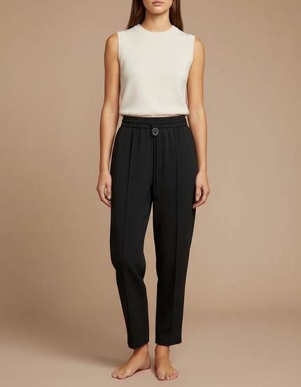 Pantalon Japonais Noir Fluide Droit Élégant Minimaliste - Polyester