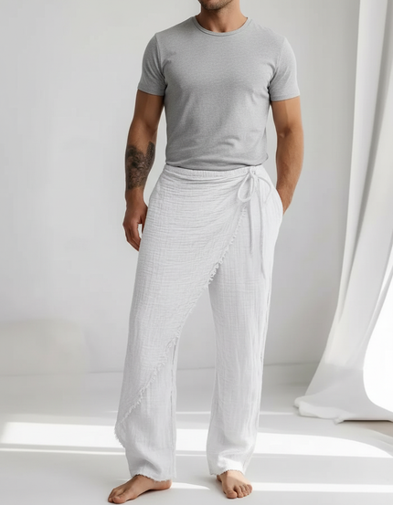 Pantalon Japonais Blanc Coton Lin Ample Décontracté