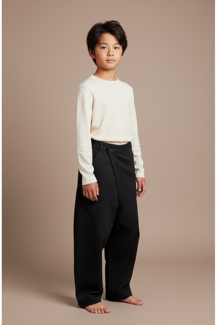 Pantalon Japonais Noir Ample Croisé Décontracté Garçon - Toile