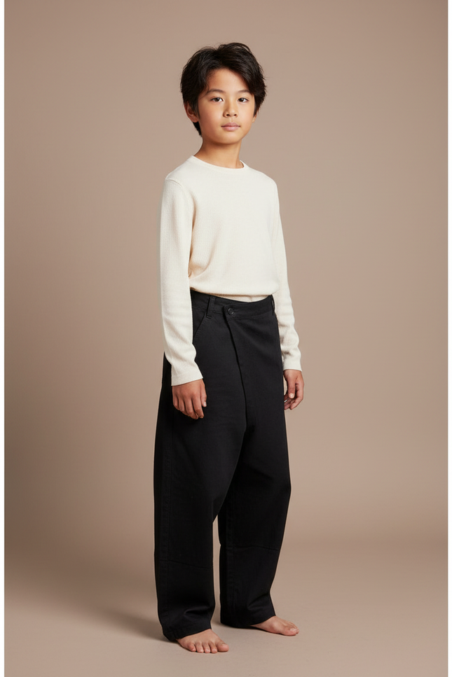 Pantalon Japonais Noir Ample Croisé Décontracté Garçon - Toile