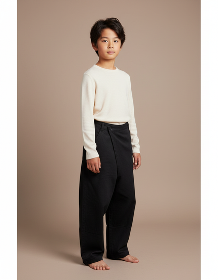 Pantalon Japonais Noir Ample Croisé Décontracté Garçon - Toile