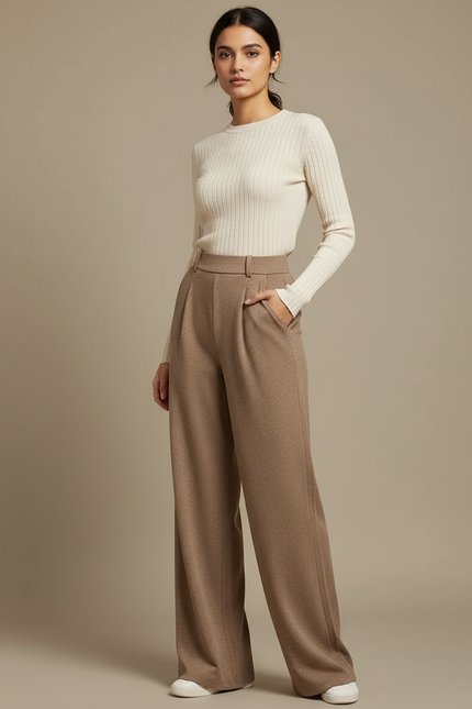 Pantalon Japonais Marron Ample Fluide Élégant Femme - Camel Laine