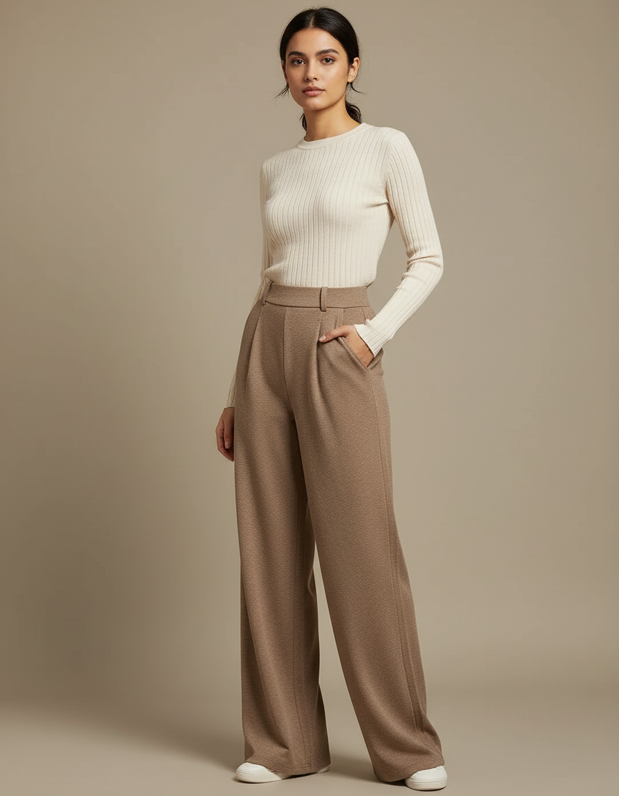 Pantalon Japonais Marron Ample Fluide Élégant Femme - Camel Laine