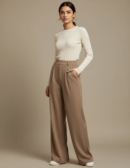 Pantalon Japonais Marron Ample Fluide Élégant Femme - Camel Laine