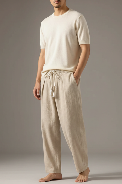 Pantalon Japonais En Lin - Beige