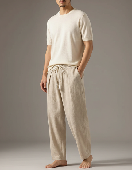 Pantalon Japonais En Lin - Beige