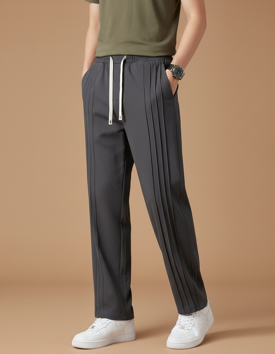 Pantalon Japonais Homme Taille Elastique Coton - Gris Polyester