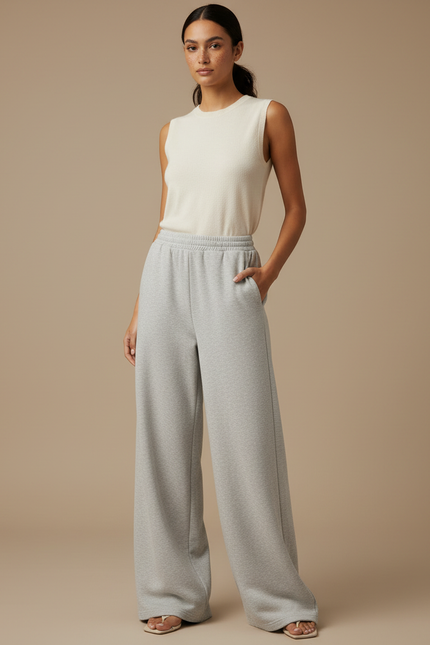 Pantalon Japonais Large Gris Décontracté Confortable - Molleton