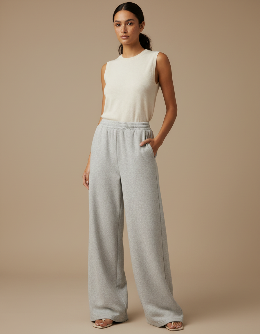 Pantalon Japonais Large Gris Décontracté Confortable - Molleton