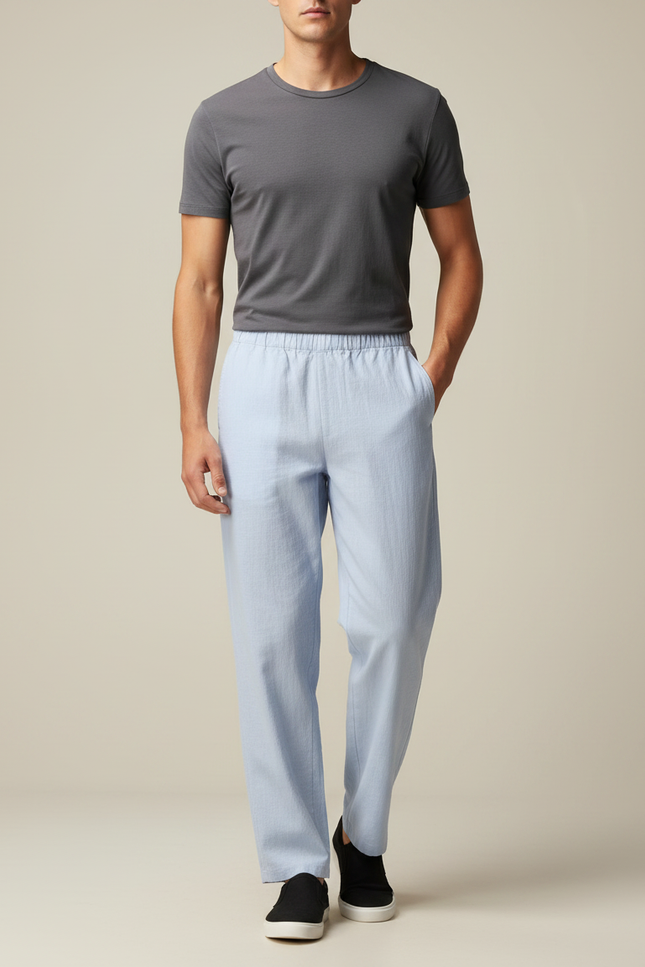 Pantalon Japonais Bleu Clair Ample Lin Décontracté Homme