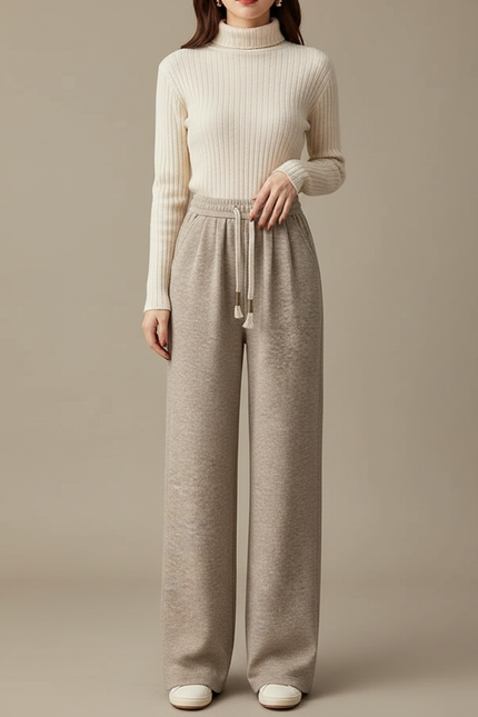 Pantalon Japonais Beige Ample Cordon Décontracté - Molleton